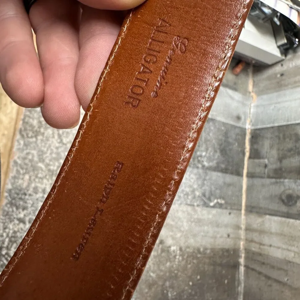 VTG Ralph Lauren Alligator‎ Leather Sterling Silver Belt 2268 size 30 long Brown